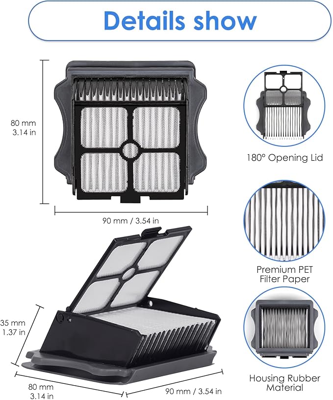 (5 Pack) HEPA Filters Compatible With Tineco iFloor 3/ Floor One S3/ One S5/ One S5 Pro 2, Wet Dry Vacuum Cleaner Filter, Replacement Parts 5 Filters (Note: Not applicable to Floor ONE S5 Combo)