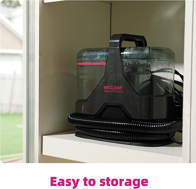 WECLEAN C3 Portable Carpet Cleaner Machine for Car, Stairs, Sofa with 18Kpa Suction and 600W Motor, Dual-Tank Spot Cleaner with 3 Brushes, Handheld Carpet and Upholstery Cleaner Black and Pink