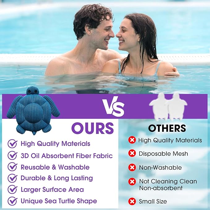 Hot Tub Scum Absorber Accessories for Spa, Turtle Scumbug Skimmer for Hot Tub Pool, Reusable Oil Absorbing Remover Cleaner Sponges for Adults Keeps Your Hot Tub Water Clean
