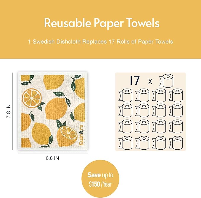 Swedish Dishcloths for Kitchen, 10 Pack Reusable Paper Towels Washable, Soft Dish Towels for Kitchen, Super Absorbent Dish Cloths for Washing Dishes, Housewarming Gifts