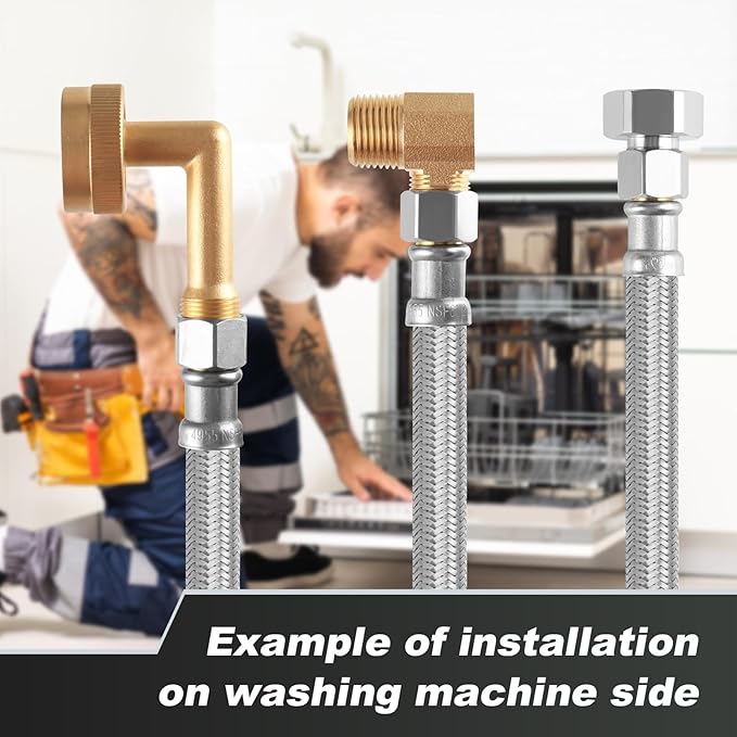 Dishwasher Installation Kit, 8ft,Dishwasher Water Supply Line, Stainless Steel Braided Burst Proof Hose ⅜"by⅜" Kit With Tee Stop Valve