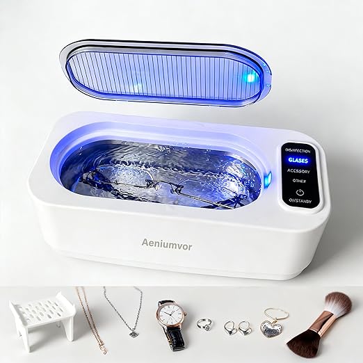8-Core High-Performance Ultrasonic Jewelry Cleaner, 50KHZ 4-Mode Sonic Cleaner with Watch Stand for Eyeglasses, Rings, Silver Jewelry, Retainers - 304 Stainless Steel Tank,Aeniumvor