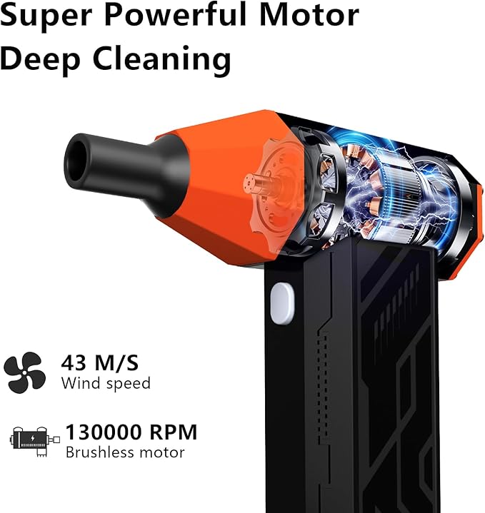 Compressed Air Duster-130000RPM Electric Air Duster for PC&Keyboard Cleaning，4-Speed Cordless Turbo Fan Rechargeable Reusable Compressed Air Blaster, Air Bed, Outdoors, Home