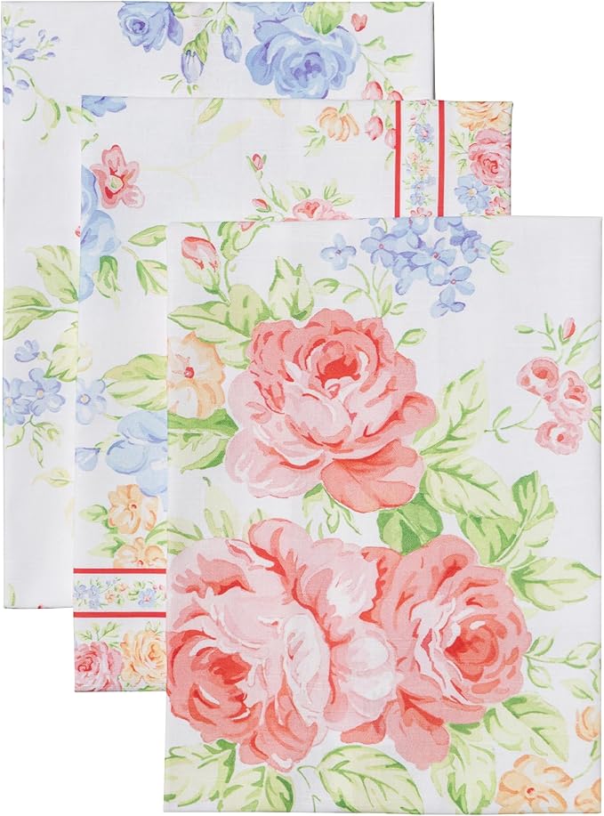 Maison d'Hermine Kitchen Towels Set of 3 100% Cotton 27.50" x 20" Reusable Cloth Tea Dish Towels Absorbent with Hanging Loop for Kitchen,Home,Dining,Cocktail Parties Spring/Summer (Vintage Floral)