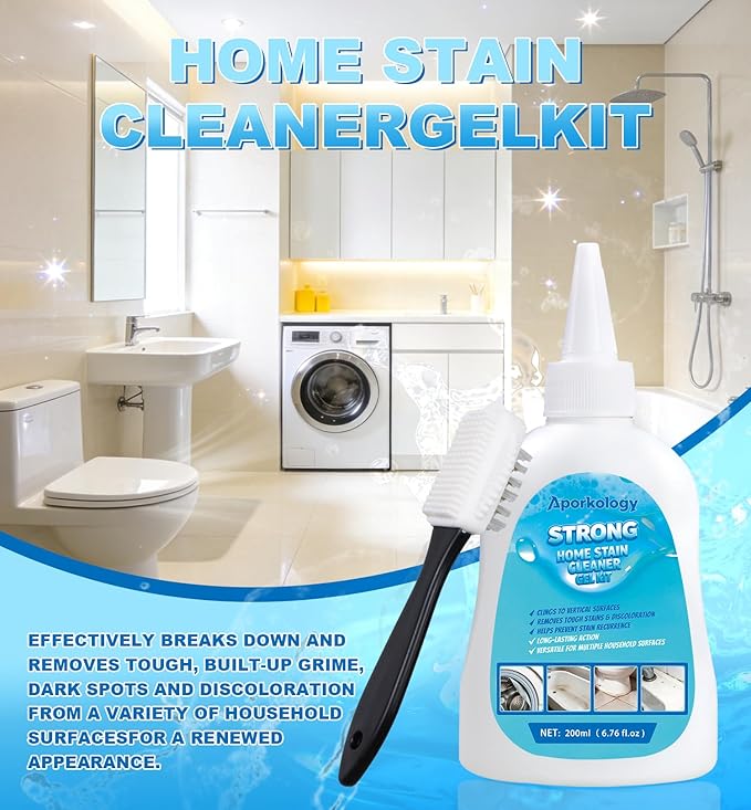 Home Stain Cleaner Gel, Heavy Duty Bathtub Stain Remover for Washing Machine, Toilet, Bathroom Grout, Bathtub, Kitchen Sinks, Tile, Door & Window Tracks (200ml)