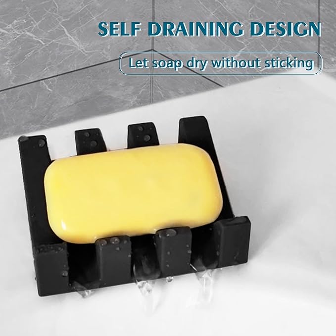 Self Draining Soap Dish Holder,Silicone Soap Dish,for Bathroom,Kitchen, Sponges，Can Extend Soap Life，Keep Soap Bars Dry and Easy Cleaning (Black,2-Pack)