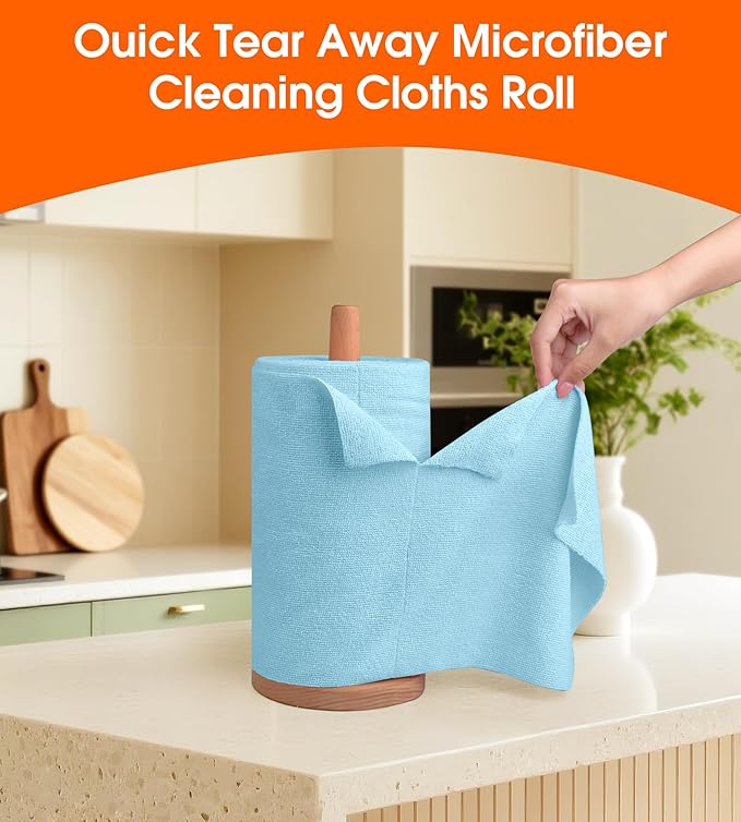 Microfiber Cleaning Cloth Roll - 100 Pack Tear Away Microfiber Paper Towels, Reusable, Washable, Scratch-Free, Kitchen Towels for Car, Home, Kitchen, Glass, Dishes (Blue)
