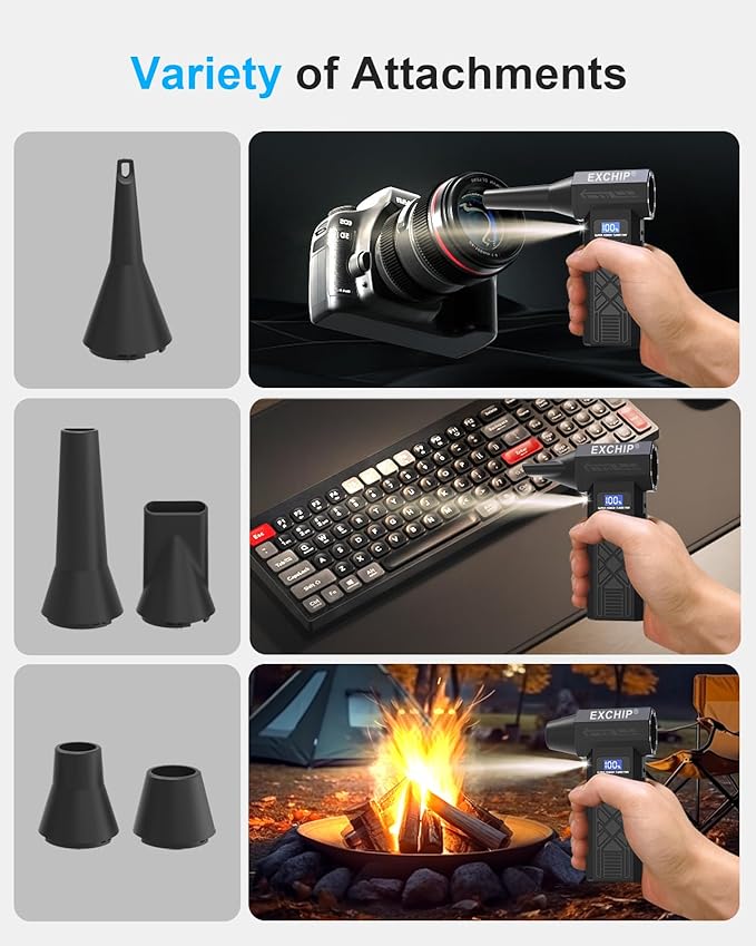 2-in-1 Compressed Air Duster & Vacuum – 150000RPM Electric Air Duster Rechargeable with Color Display, LED Light, 4-Speed Adjustable Mini Air Blower Cordless Duster for Keyboard, Printers, Car