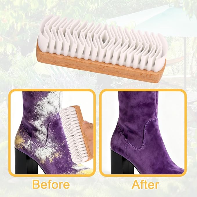Suede Shoe Brush and Eraser, Rubber Soft Suede Nubuck Cleaning Brush with Wooden Handle for Shoes Sneaker Boot Jacket Bags Wallet Purse and More Leather Cleaner Kit