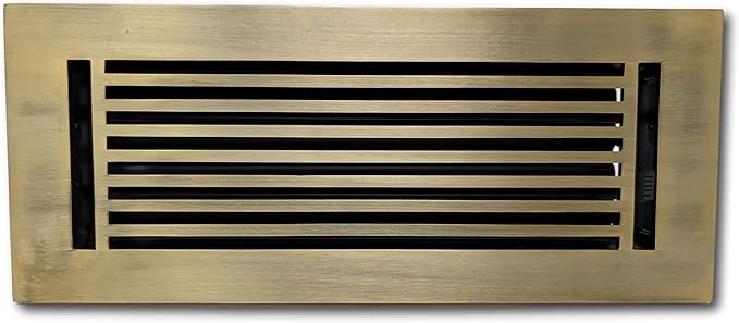 Madelyn Carter 4 x 12 Cast Aluminum Linear Vent Cover with Damper - Antique Brass (Overall: 5.75 x 13.75) | Floor Register - Wall Register