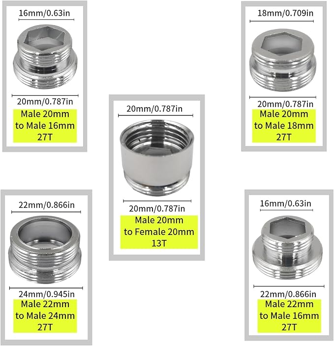 11 Pieces Brass Faucet Adapter Kit,Kitchen Sink Aerator Adapter Female to Male for Water Filter, Bathroom Faucet Adapter（Included washers）