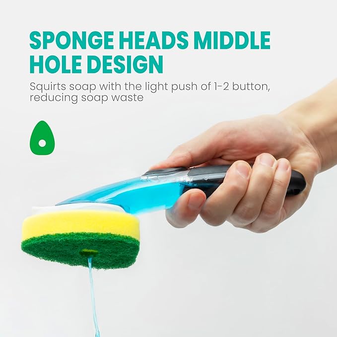 Dish Wand Refills Sponge Head with Hole,Non Scratch Dishwand Refill Heavy Duty Replacement Head,Soap Control Dispensing Scrubbers for Kitchen,Pans,Dishwasher Tools,Compatible Sponges Scrub with Handle