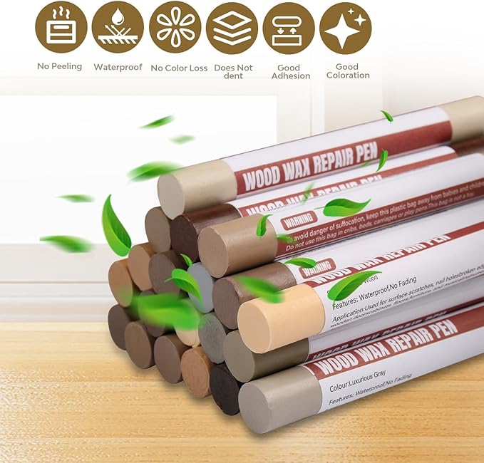 Wood Filler Sticks，20 Colors Wood Repair Wax Crayons Furniture Markers Touch up for Repairing Scratches, Scuffs, Cracks, Dings and Holes in Wood Floors, Cabinets, Furniture (Technicolor Series)