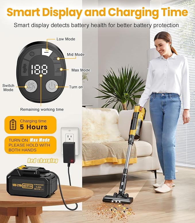 qimedo 8000mAh Battery Vacuum Cleaner Cordless V2, 700W Best Vacuum Cleaners for Carpet, 7 in 1 Electric Stick Vacuum for Home, Hardwood Floor Vacuum for Pet Hair/Dorm