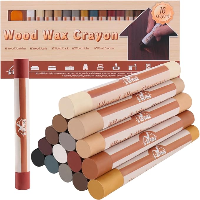 Wood Filler Sticks - 16 Colors Wood Repair Wax Crayons, Furniture Scratch Wax Stick Pen for Repairing Scratches, Scuffs, Cracks, and Holes on Wooden Floor, Cabinet, Laminate, Hardwood