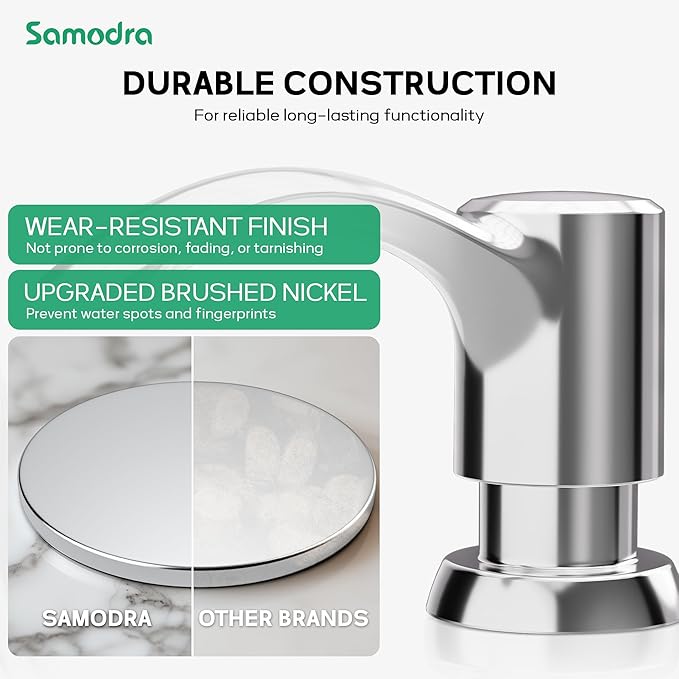 SAMODRA Built in Kitchen Sink Soap Dispenser (Chrome) with 12 oz Large PET Lotion Bottle, Refill from Top