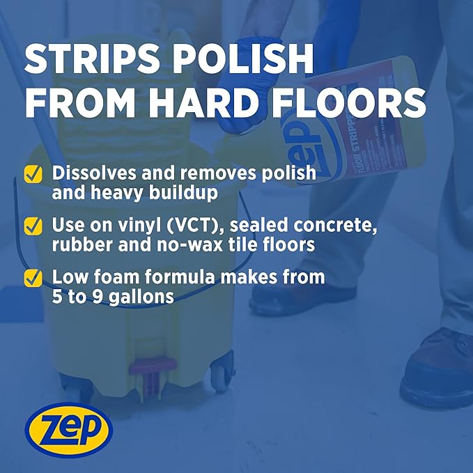 Zep Heavy-Duty Floor Stripper Ammonia Free Concentrate - 1 Gallon (Case of 2) ECZULFFS1282 - Low-Foaming Formula Removes Finish, Polish, and Heavy Buildup on Flooring