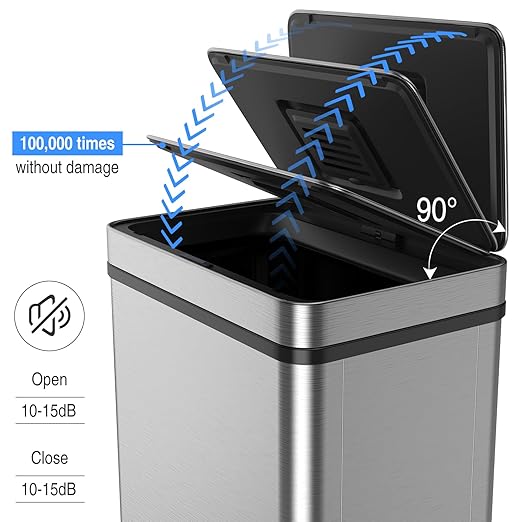 70L / 18.5 Gallon Smart Automatic Trash Can with Deodorizer Compartment, Stainless Steel Body and Mute Sensor Lid for Kitchen Office Living Room and More, Assemble Large Capacity Garbage Can - Silver