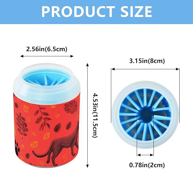Dog Paw Cleaner Cups for Dogs Pet Foot Washer Paw Scrubber for Medium Small Large Dogs Cats Cleaning Cup Red Cougar Paw Prints Leaves Nuts