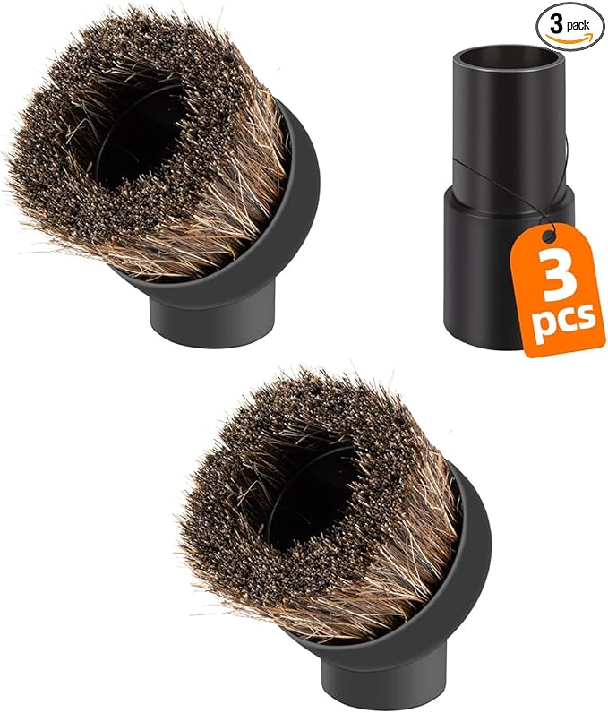 For Shark Vacuum Attachments, Round Horse Hair Vacuum Brush Attachment For Shark Vacuum Brush Attachment With 1-1/4” To 1-3/8” Adapter, For Dusting Car Seats & Upholstery, 3 Pack