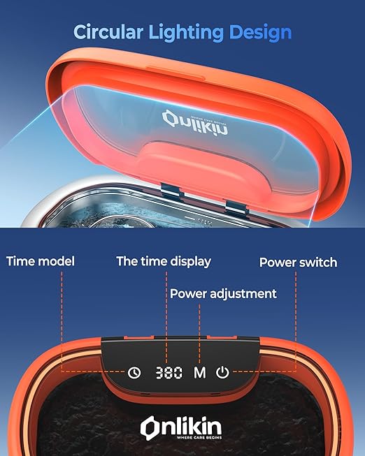35W Ultrasonic Jewelry Cleaner, 45KHz Retainer Cleaner for Jewelry, 5 Timer & 3 Power Modes, Eyeglasses, Rings, Watch Strap, Dentures - 20oz, 304 Stainless Steel Tank, Quiet <38dB (Orange)