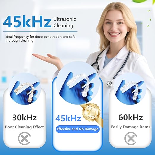 Dental Ultrasonic Retainer Cleaner Machine - 45kHz Cleaning Pod for Dentures, Mouth Guard, Aligner, Night Guard, Toothbrush Heads & Jewelry, 4 Cleaning Modes, Digital Timer, 200ML Capacity, White