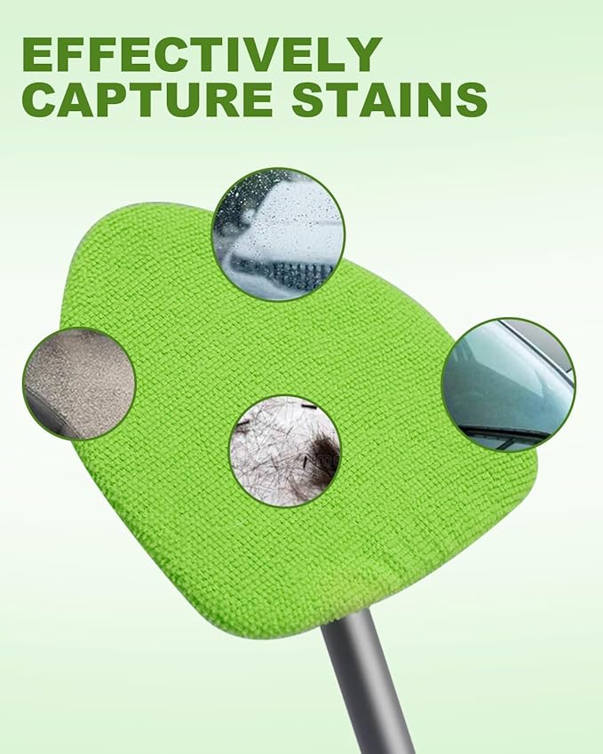 5 Pack Microfiber Pads, Replacement Heads Cover, Windshield Cleaner Tools, Washable & Reusable Triangle Pads, Fit for Window Reach Tool, Handle Not Included (Green)