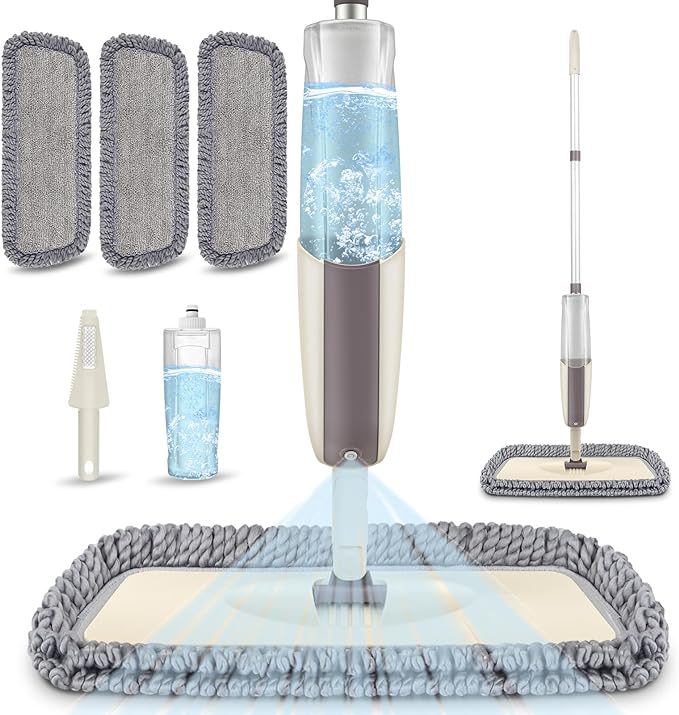 Spray Wet Mops for Hardwood Floor Cleaning - MEXERRIS Microfiber Dust Mop with Spray 3X Reusable Washable Pads - Hard Wood Floor Mops Commercial Home Mop for Laminate Wood Tiles Hardwood Vinyl