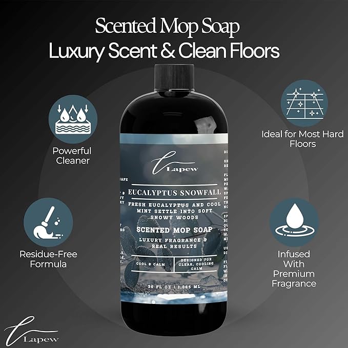 Luxury Floor Cleaner, Scented Mop Soap Concentrate | Hard Floor Cleaner for Tile, Vinyl, Laminate, LVP & Sealed Hardwood | Low-Foam, Streak-Free | 36 oz | Eucalyptus Snowfall
