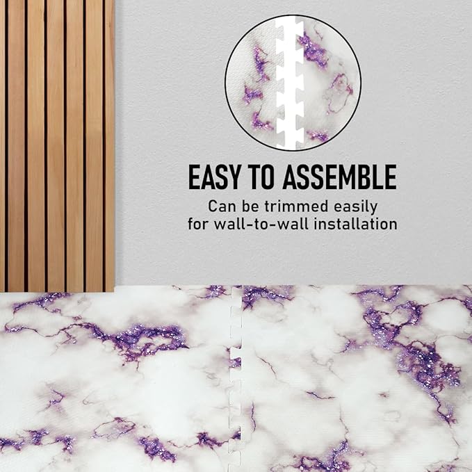 HomeCube USA 3/8" Thick Interlocking Purple Marble Foam Floor Tiles for Home, Office, Workout Equipment Space, Commercial Areas Anti-Fatigue Flooring Padding 24x24 in, Purple Marble, 96 SQ Ft-24 Tiles