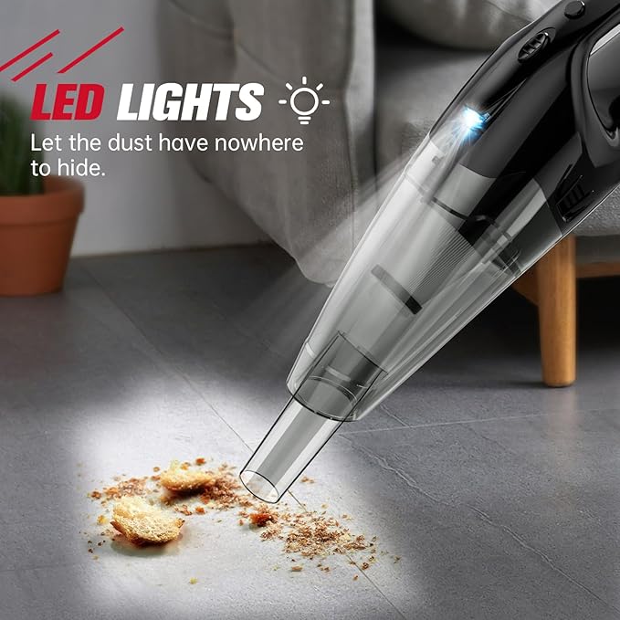 Handheld Vacuum Cordless Rechargeable, Mini Car Vacuum Cleaner with LED, USB Charge, 1.65LBs Hand Vacuum Cordless, 25 Minutes Run Time for Car/Home/Pet Hair