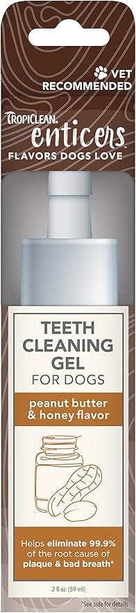 TropiClean Enticers Dog Teeth Cleaning Treat Gel | Peanut Butter Flavored Dog Toothpaste Alternative| 2 oz