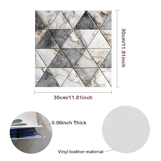 Nuxovilar Peel and Stick Vinyl Flooring, 12x12 Inch Geometric Triangle Marble-Look, Self-Adhesive Waterproof Flooring, 10 Pcs