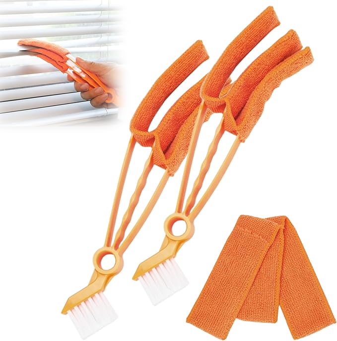 Removable Window Blind Cleaner, 2026 New Duster Brush with Microfiber Sleeves, Blind Cleaner Tools for Blinds Air Conditioner Keyboard Fan Dust (Orange, 2PCS)