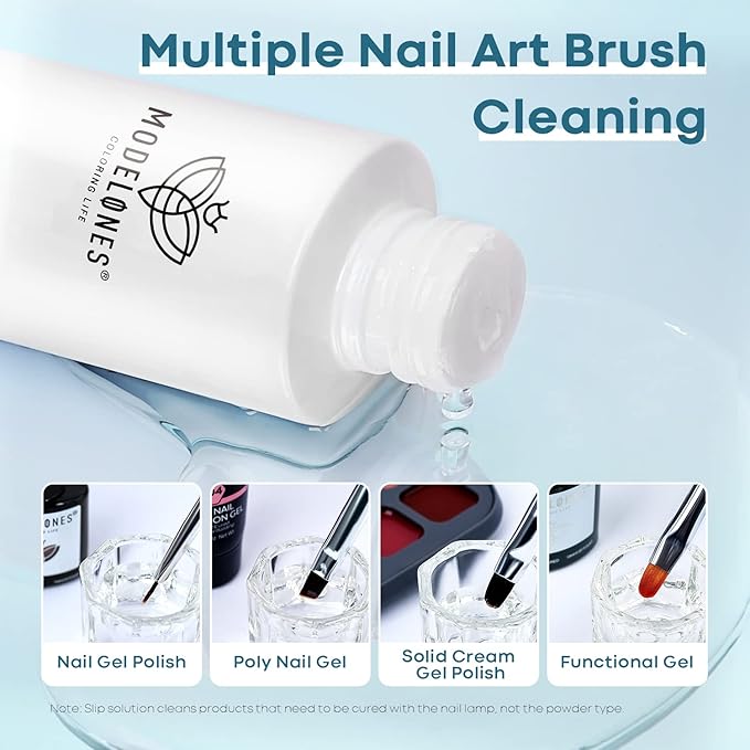 Modelones Poly Extension Gel Kit Slip Solution for Nails Forms with Dual-Ended Nail Brush Anti-Stick Liquid Brushes Cleaning Easy Spread for Beginner