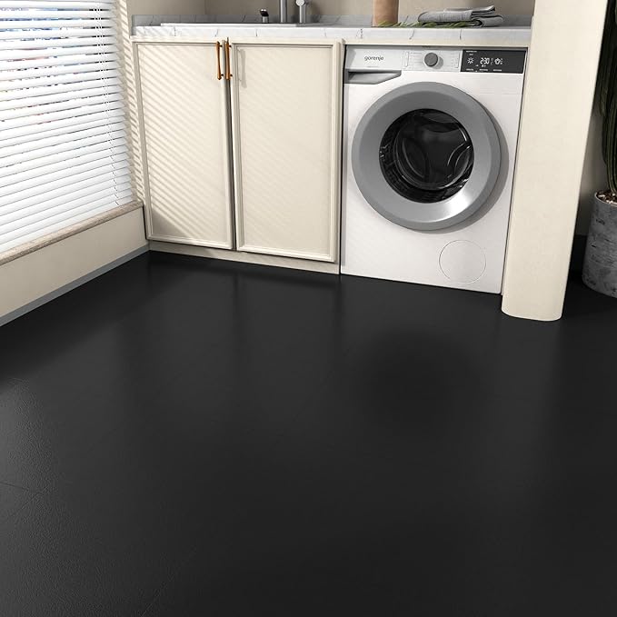 12''x12'' Black Peel and Stick Floor Tile 16PCS Waterproof Vinyl Flooring Tile for Bathroom Self Adhesive Wall Panels for Bedroom Sticky Tiles for Kitchen RV Black Stick on Tiles Home Laminate Floor