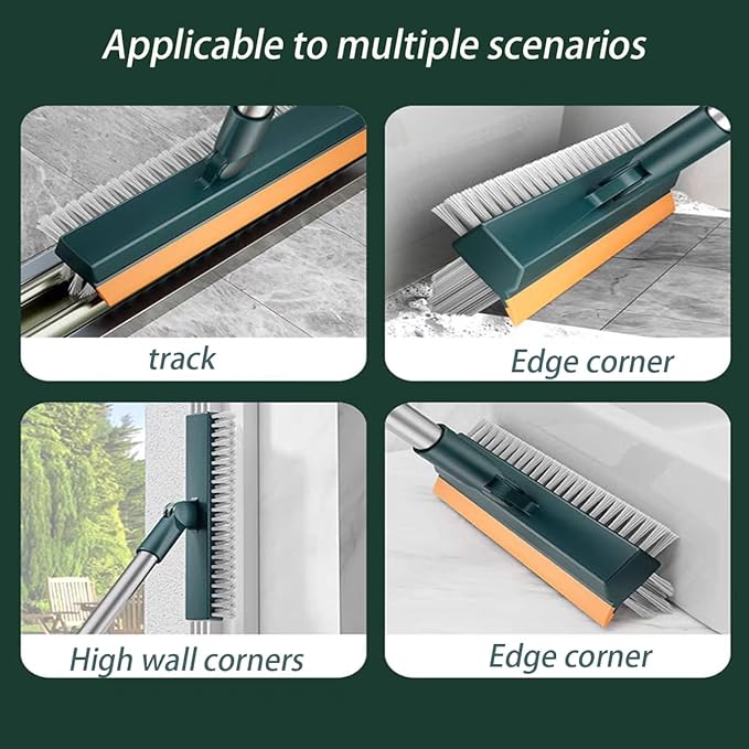 2-in-1 Floor Brush Scrubber with Long Handle Grouting Brush, New Upgraded Scraper, Hard Bristle Cleaning and scrubbing Brush with 120 ° Rotating Ceramic Tile Brush (Three in one Floor Brush)