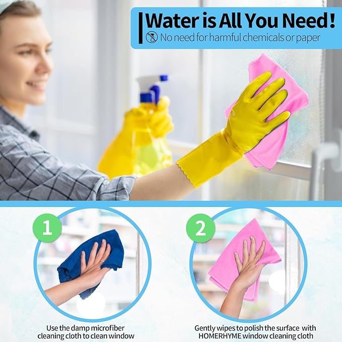 HOMERHYME Microfiber Cleaning Cloth - 6 Pack Glasses Cleaning Cloth, 16" x 14" Window Cleaning Rags, Streak Free Lint Free Polishing Cloths Wipes for Eye Glass, Stainless Steel, Windshield, Pink
