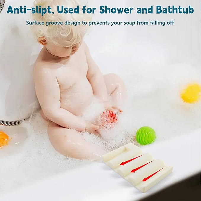 Silicone Soap Dish,Self Draining Soap Holder Perfect for Shower,Bathroom Sink,Kitchen Sink & Travel,Non-Slip Bar Soap Holder Extend Soap Life,Keep Soap Bars Dry & Easy Cleaning Beige-3Pcs