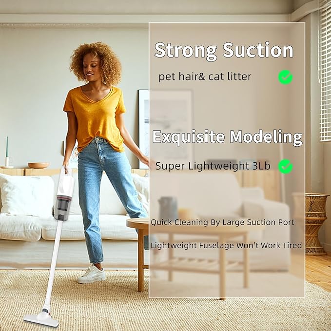Cordless Vacuum Cleaner, Handheld Stick Small Lightweight Vacuum for Home Pet Hair Hardwood Floor Cat Litter Area Rug Cleaning