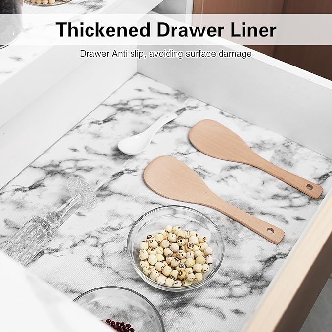 Drawer and Shelf Liner for Kitchen Cabinet,Non-Adhesive Cabinet Liners 24in x 20FT,Waterproof Shelf Paper Non-Slip Mats Cupboard Liners Contact Protect Dresser/Shelves/Table-Marble