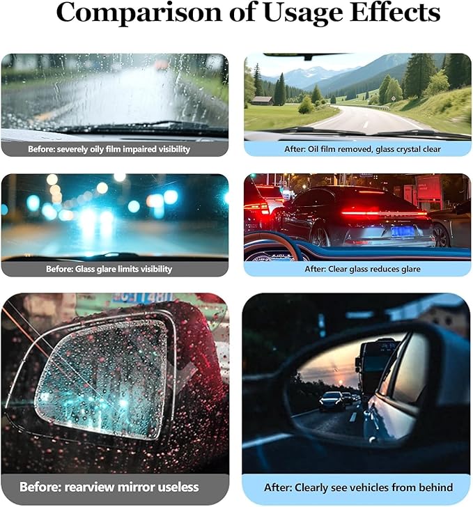 Glass Oil Film Cleaner for Car, Glass Cleaner Windshield Cleaner Tool for Automotive Windshield, Window, Mirror, Improve Windshield Clarity and Visibility for Safe Driving (2Pcs)