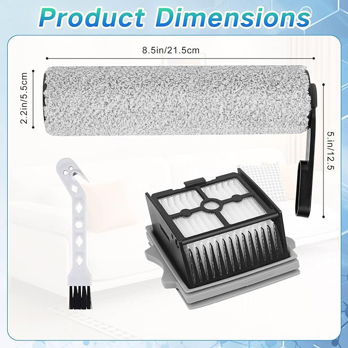 Roller Brush and Filters Replacement Parts for Tineco Floor One S5 Combo/S5 Combo Power Kit Cordless Wet Dry Vacuum Cleaner- 2 Roller Brushes + 4 HEPA Filters + 1 Cleaning Brush (7 Pcs)