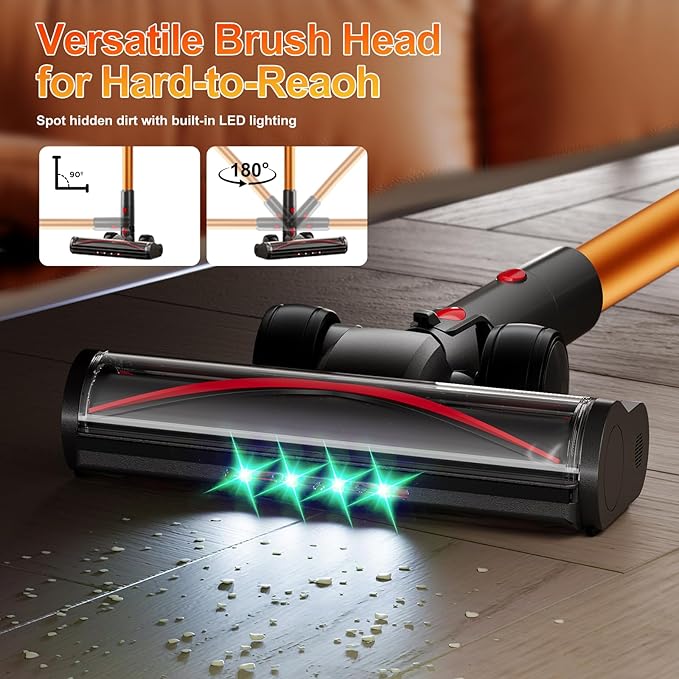 Cordless Vacuum Cleaner,450W/30000pa Self-standing Stick Vacuum Cleaners for Home,60Mins Stick Vacuum with LED Indicator,Multi-Accessory Lightweight Vacuum for Hard Floors Carpet/Carpet/Pet Hair