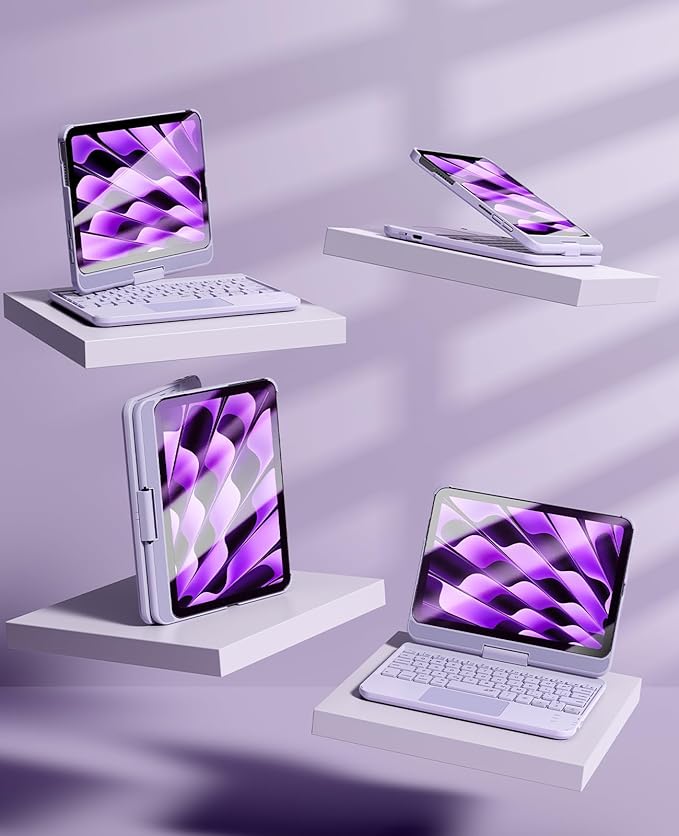 GreenLaw Keyboard Case for iPad mini 7(2024) & Mini 6 (2021) 8.3", Smart Touchpad, 7 Color Backlit, Type-C Rechargeable, 360° Rotate Keyboard Case for iPad mini 7th/6th Generation, Purple