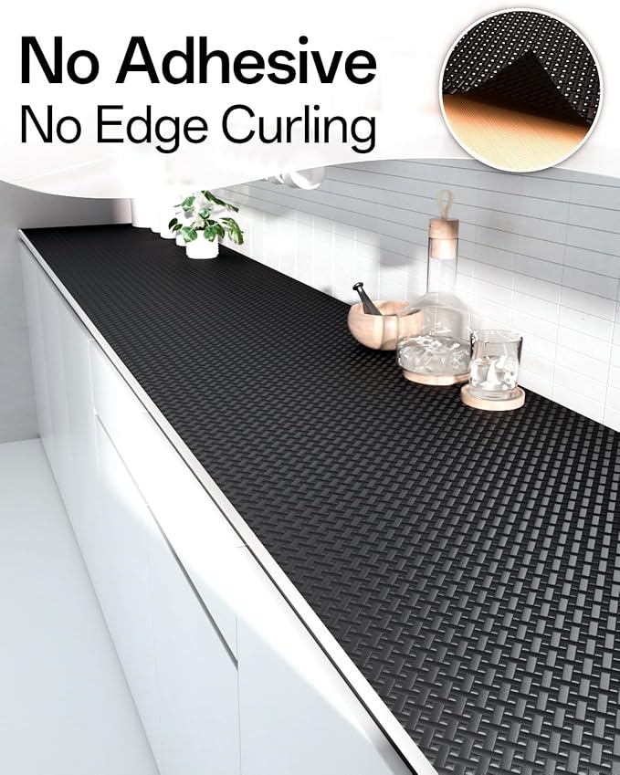Shelf and Drawer Liner for Kitchen Cabinet, Non-Adhesive 12in x 240in Waterproof Contact Paper Refrigerator Liners Thickened Durable EVA Material Non Slip Mat for Dresser Cupboard Pantry Protector