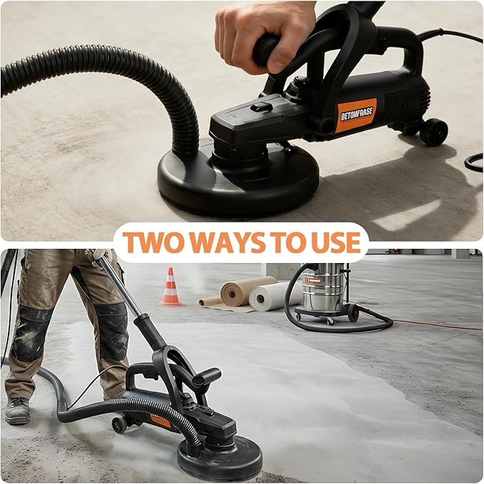 7 Inch Concrete Grinder Set with with Extendable Rod, 3800W Concrete Floor Polisher with Dust Extraction Shroud, 6 Gears, 6000RPM Concreter Surface Planner for Grinding Concrete Cement Marble