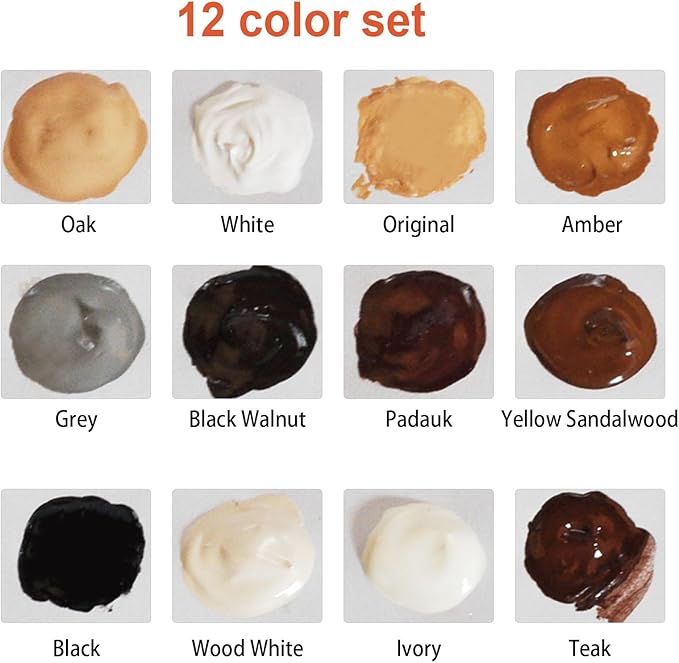 Wood Furniture Repair Kit, 12 Colors Wood Fillers Hardwood Laminate Floor Repair Kit Touch Up Paint Repair Scratch, Cracks, Stains, Discoloration for Furniture, Door, Cabinet, Floor, Table Surface
