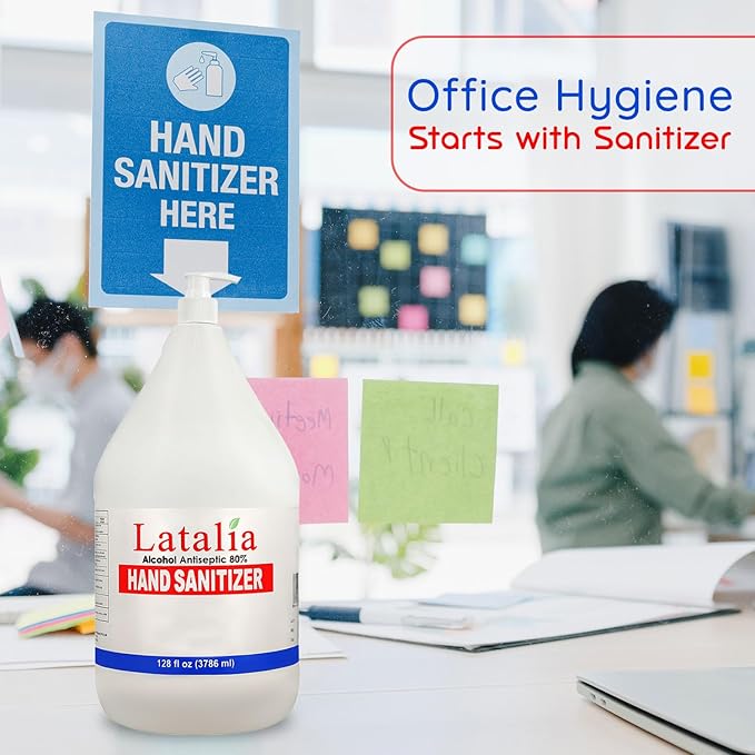 Latalia large Hand Sanitizer Pump 128 fl oz – Pack of 2 with 80% Alcohol Moisturizing Hand Sanitizer Refill Gallon for Home & Office, Unscented Clean Gel, Drying & Non-Sticky for Daily Hand Hygiene