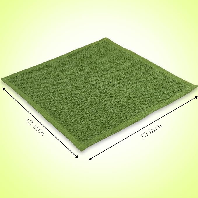 AMOUR INFINI Cotton Kitchen Dish Cloths Set of 8 – Highly Absorbent, Super Soft Premium Terry Cleaning Cloth (12"x12" Inch) Premium Dishcloths for Washing Dishes (Green)